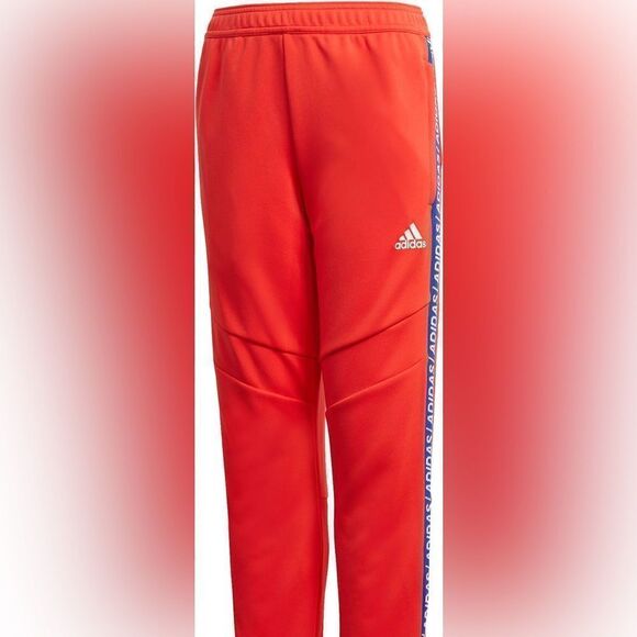 Boys Adidas sweatpants Med. Red with blue & white logo stripe - Picture 2 of 10